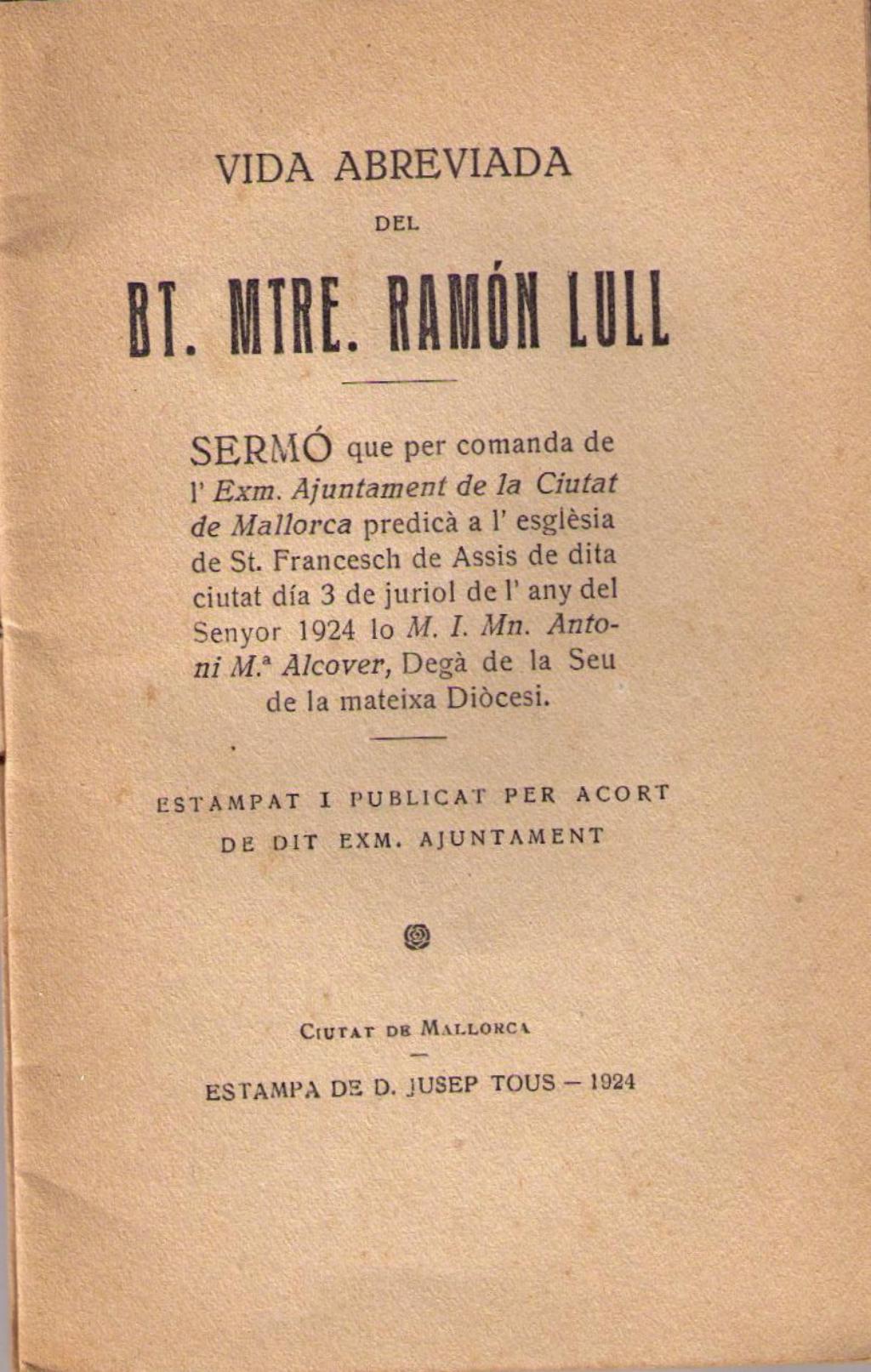 Coberta de Vida Abreviada del Bt. Mtre. Ramón Llull